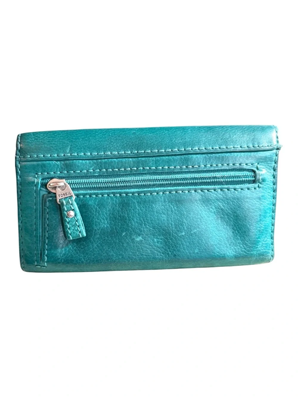 Fossil teal leather bi-fold wallet Women’s purses